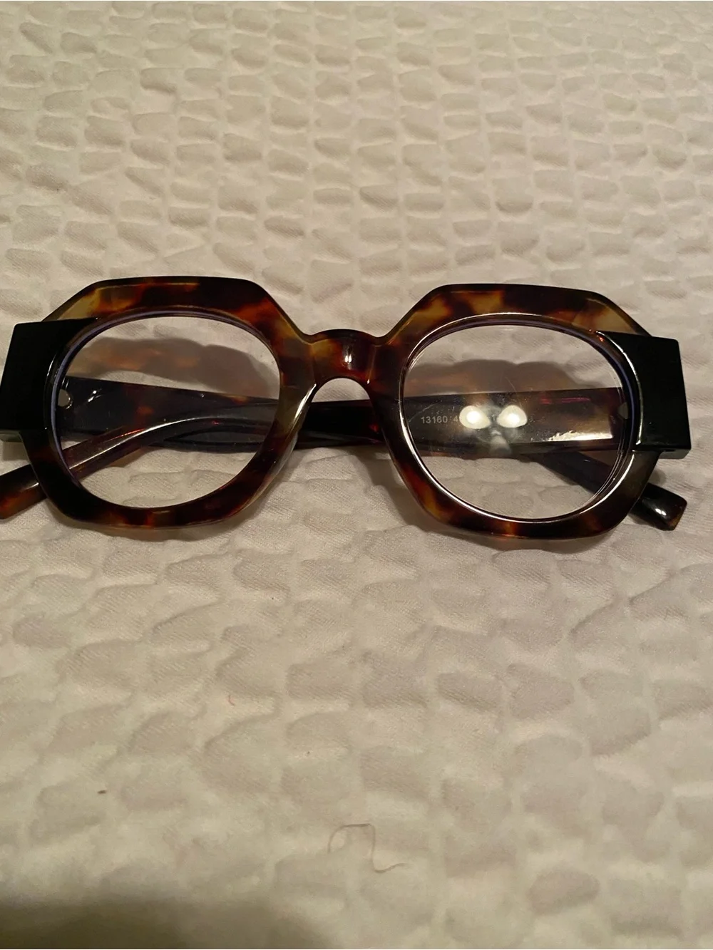 Tortoiseshell Geometric Round Frame Glasses - Brown